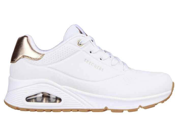 SKECHERS, bequeme Damen-Sneaker, mit sichtbarem Luftpolster WEISS-GOLD