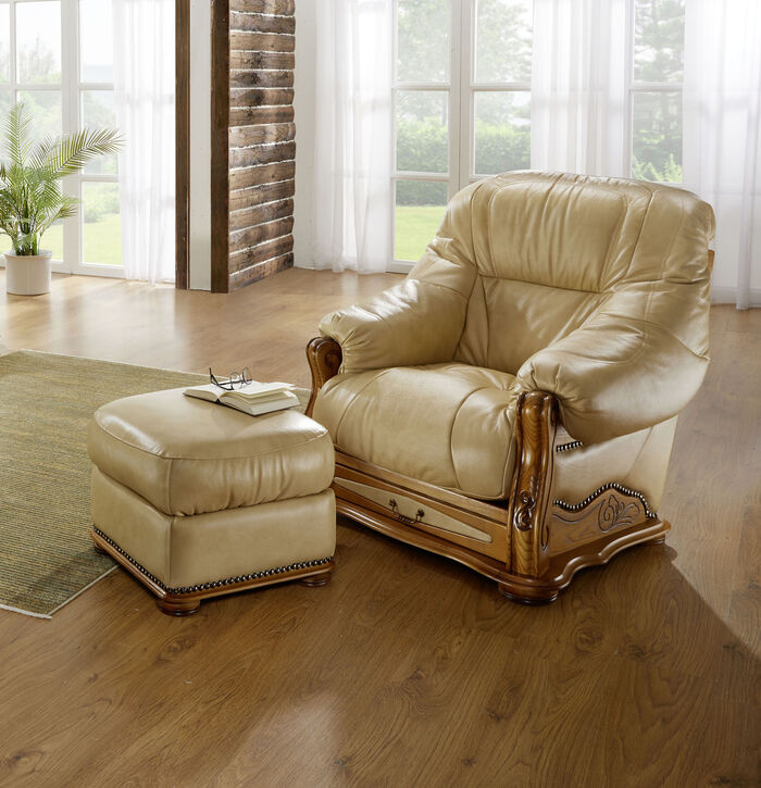 Italienische Polstermöbel mit Bezug aus echtem Leder CREME