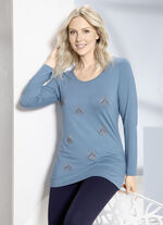 Hübsches Shirt mit edler Strasszier in 2 Farben JEANSBLAU