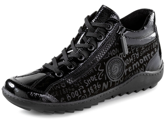 Remonte Schnür-Bootie aus Crashlack SCHWARZ