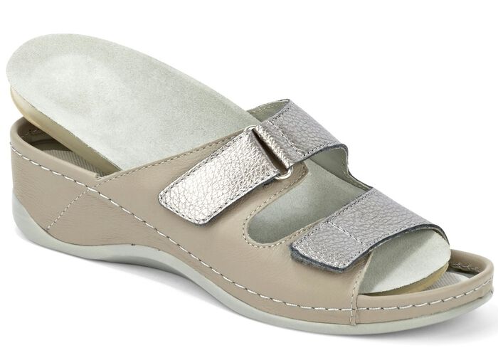 Mubb Pantolette mit Leder-Memory-Fußbett TAUPE-ANTIKBRONZE