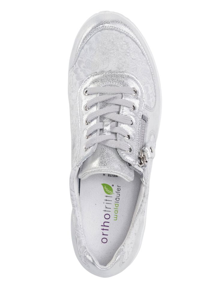 Waldl&auml;ufer Schn&uuml;rschuh mit floral bedrucktem Elastikmaterial SILBER-WEISS