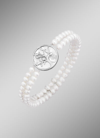 Elastisches 2-reihiges Armband mit Süßwasser-Zuchtperlen 