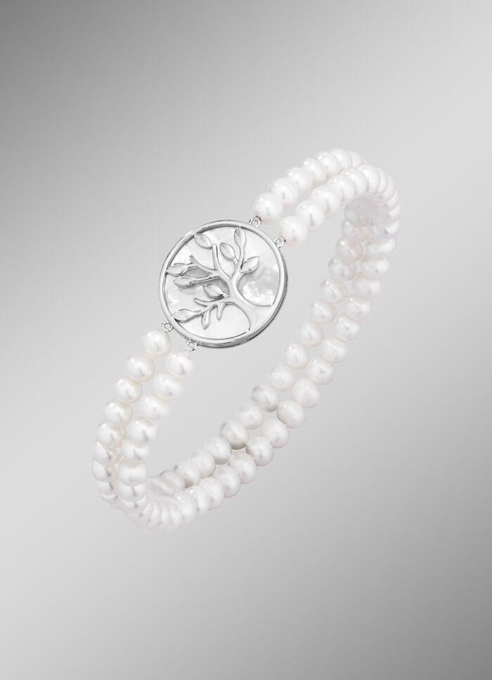 Elastisches 2-reihiges Armband mit Süßwasser-Zuchtperlen 