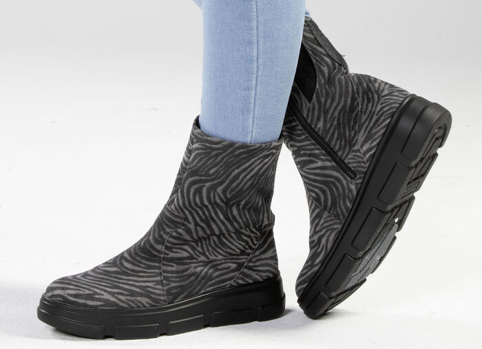 Waldl&auml;ufer Stiefelette mit Zebra-Dessin SCHWARZ-GRAU