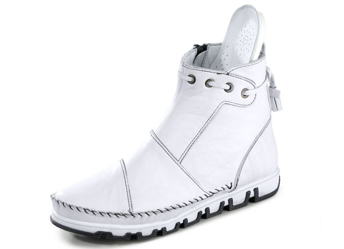 Gemini Mokassin-Stiefelette aus Rind-Nappaleder mit Knitter-Struktur WEISS