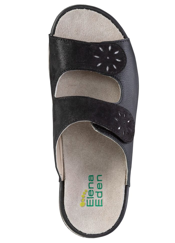ELENA EDEN, bequeme Damen-Pantoletten, Weite H, mit herausnehmbarem Fu&szlig;bett SCHWARZ