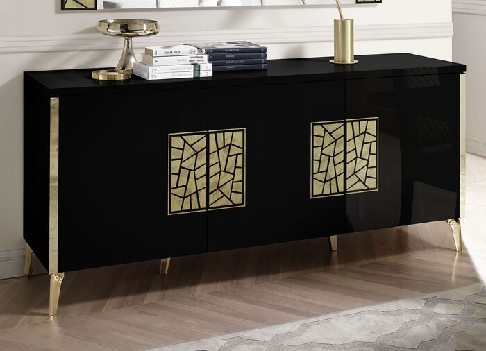Sideboad mit hochglänzenden Oberflächen SCHWARZ-GOLD