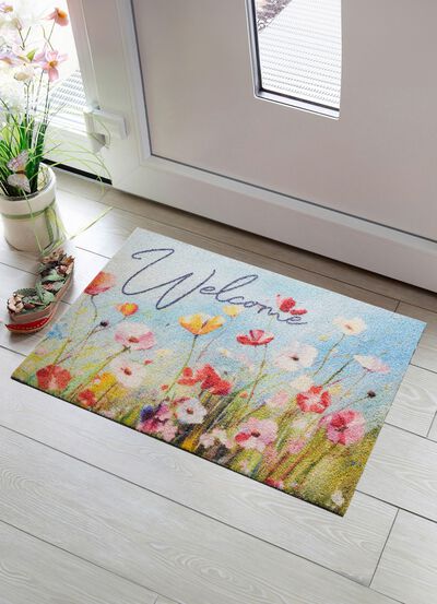 Blumenreiche Fu&szlig;matte &bdquo;Willkommen&ldquo; 