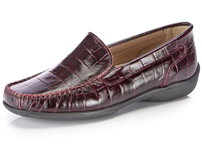 ELENA EDEN Mokassin-Slipper aus krokogeprägtem Chevreauleder BORDEAUX