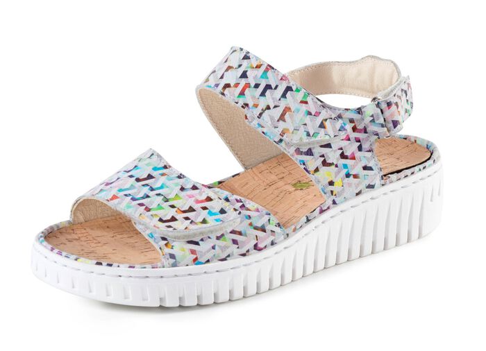 Waldl&auml;ufer Sandale aus effektvoll bedrucktem Nubukleder ECRU-BUNT