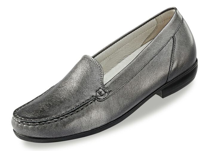 Waldläufer Mokassin-Slipper aus edlem Rind-Nappaleder ALTSILBER