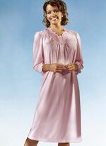 Nachthemd, Langarm mit Knopfleiste und Spitze ROSA