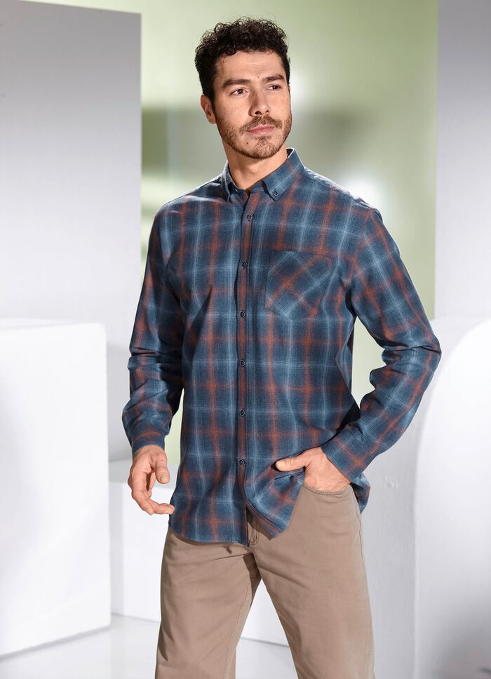  Hemd mit Button-Down-Kragen JEANSBLAU-TERRAKOTTA KARIERT