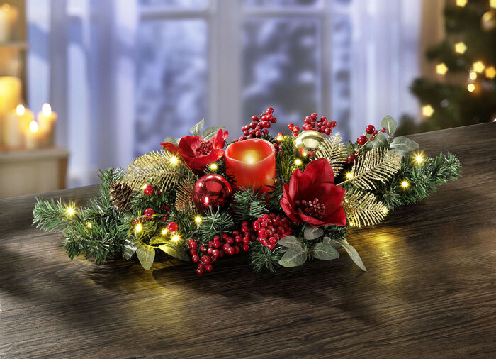 Tischgesteck mit LED-Echtwachskerze 