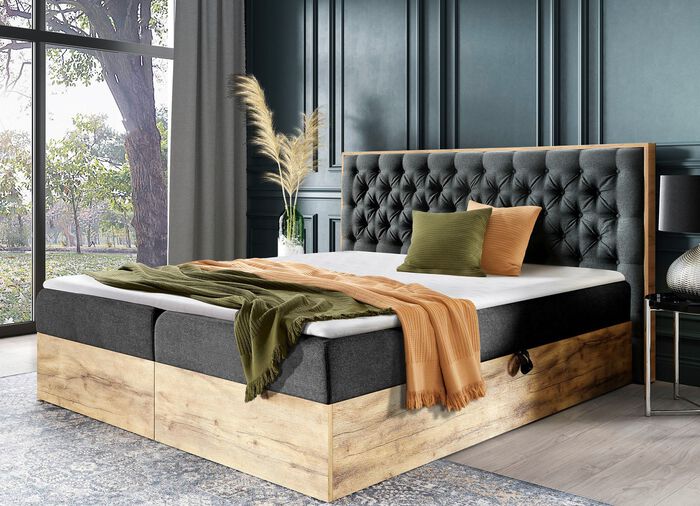 Boxspringbett mit Bettkasten und Topper ANTHRAZIT