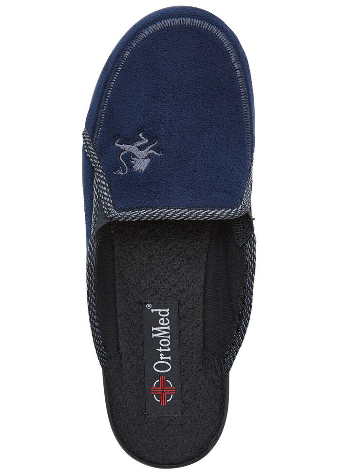 Zweierpack, klassische Herren-Hausschuhe, Weite H, mit Gummizug BLAU+SCHWARZ