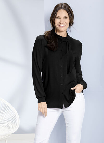 Shirtbluse mit durchgender Knopfleiste in 2 Farben 