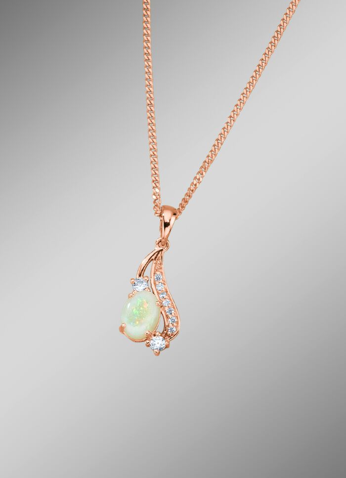 Anh&auml;nger mit Singapurkette, echt Opal und synth. Zirkonia 