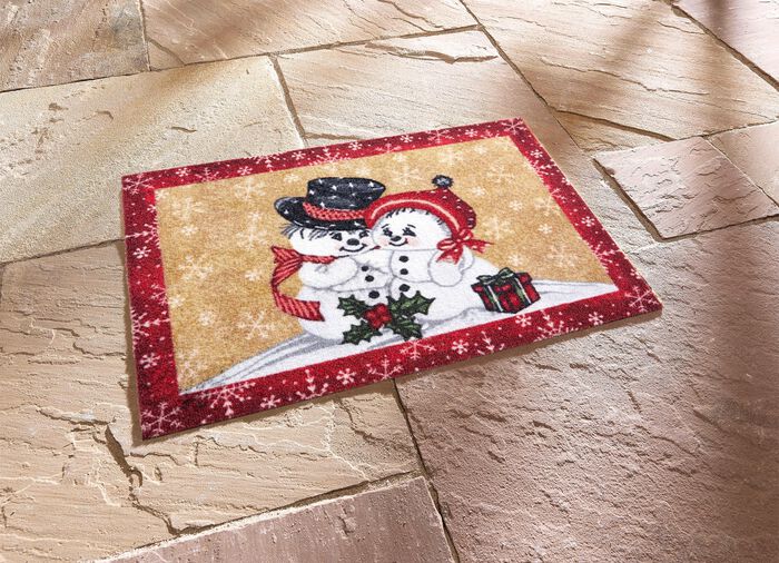 Fu&szlig;matte mit Schneemann-Motiv ROT-BEIGE