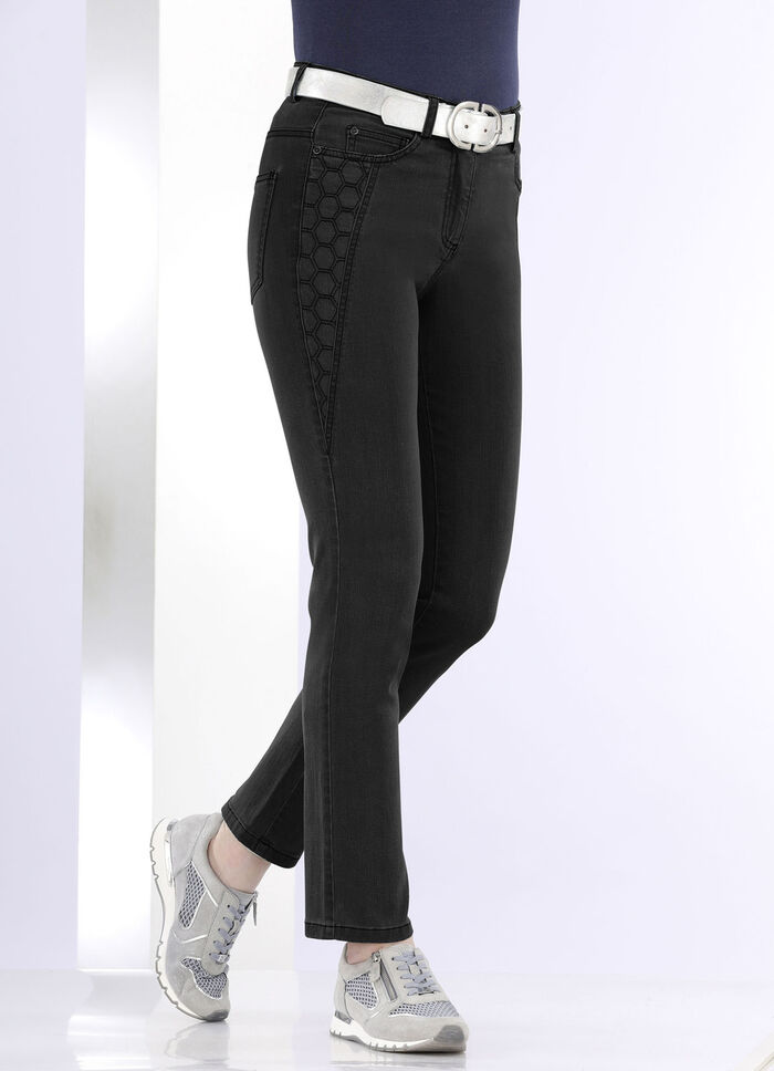 Jeans mit sch&ouml;ner Stickerei SCHWARZ