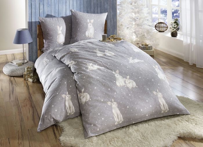 Edel-Feinbiber Bettw&auml;sche-Garnitur aus Baumwolle GRAU