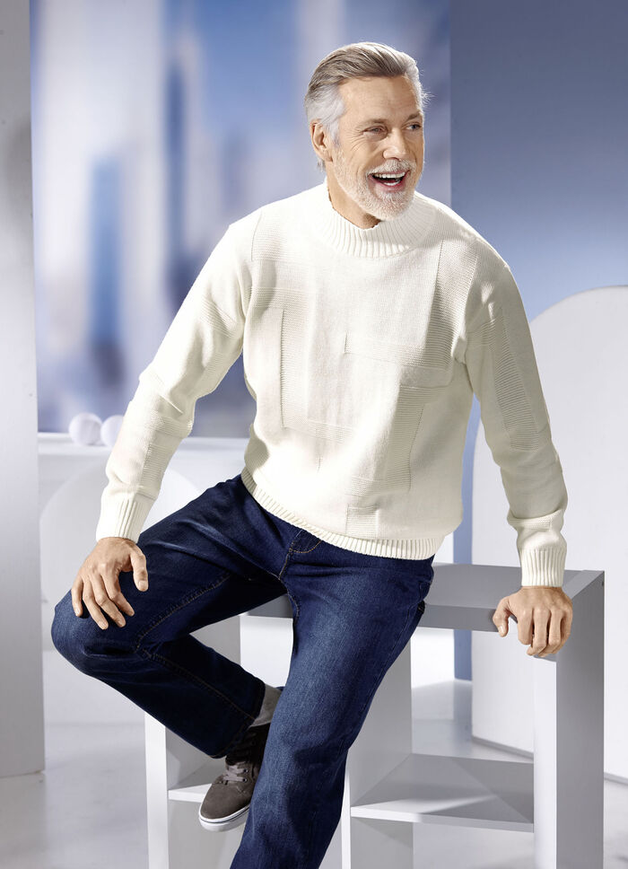 Pullover mit Strukturdessin in 3 Farben WOLLWEISS