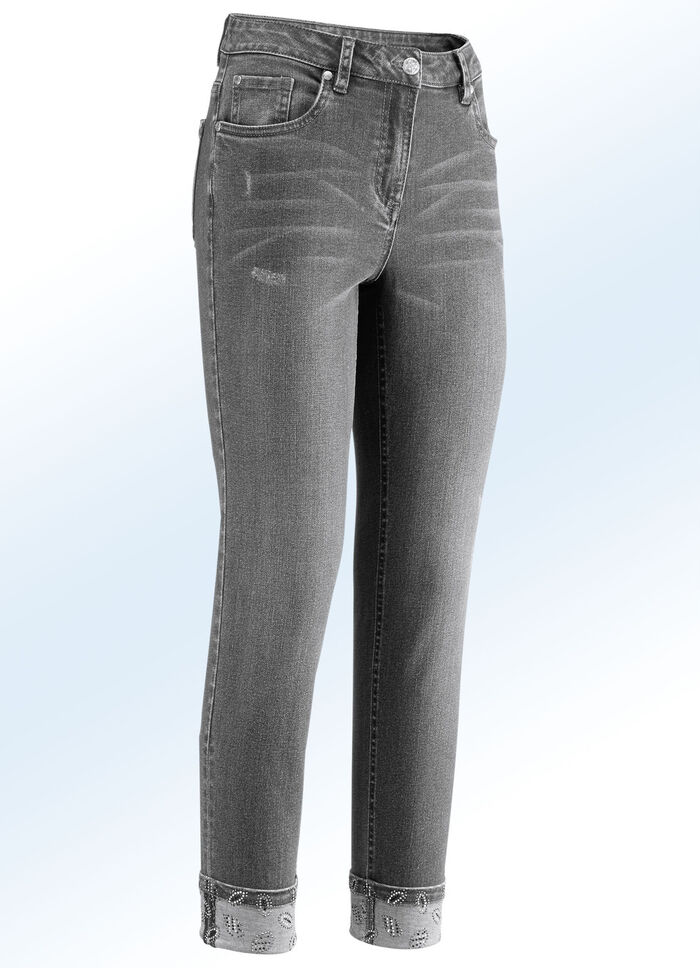 Edel-Jeans in 7/8-Länge mit hübschem Glitzersteinchenbesatz GRAU