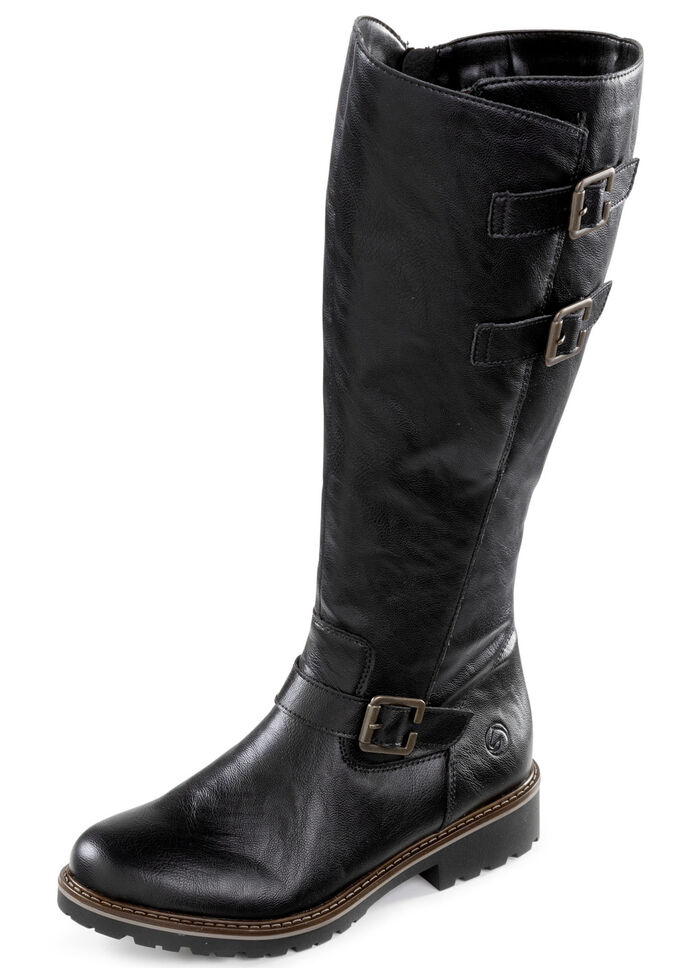 Remonte, gef&uuml;tterte Damen-Stiefel, Winterschuhe, Weite G, mit Lammfell SCHWARZ