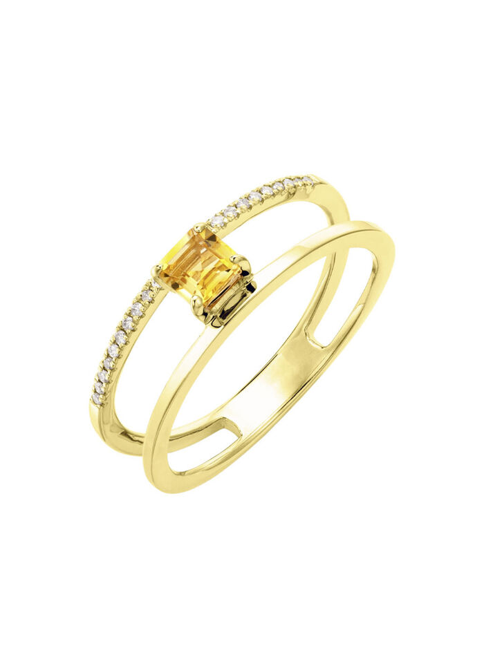 Moderner Damenring mit Citrin und Brillanten 