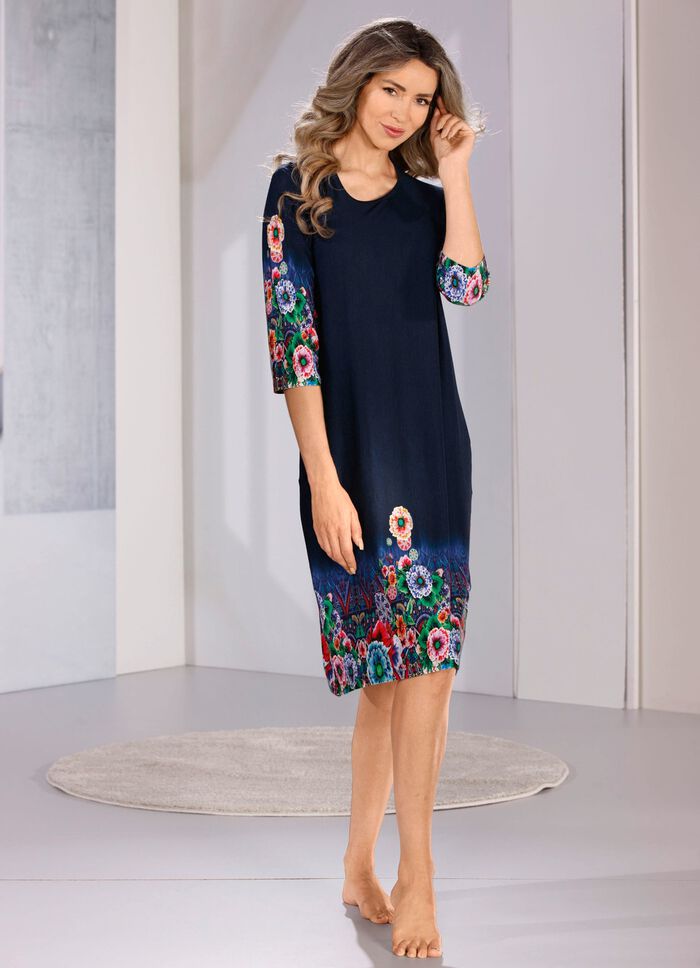 knielanges Nachthemd von Laurina mit Bord&uuml;rendruck 