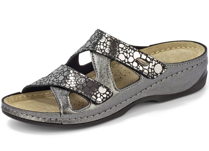 ELENA EDEN, bequeme Damen-Pantoletten, Weite G, mit Klettverschluss ANTHRAZIT METALLIC