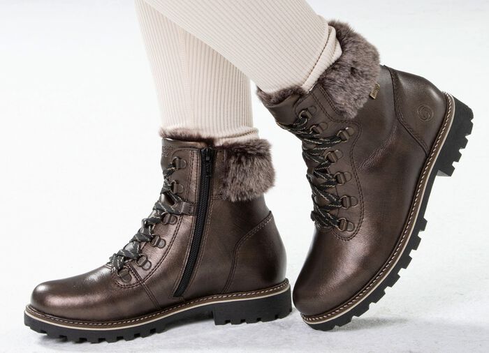Remonte Schn&uuml;r-Stiefelette mit Pl&uuml;schkragen 