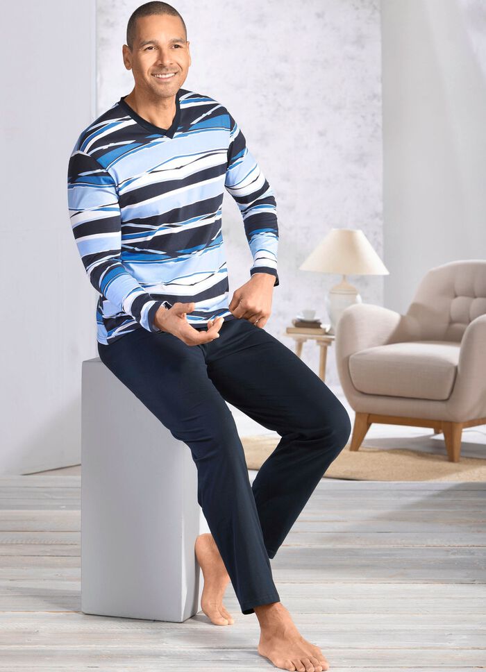 Schlafanzug mit V-Ausschnitt und offenen Abschl&uuml;ssen 