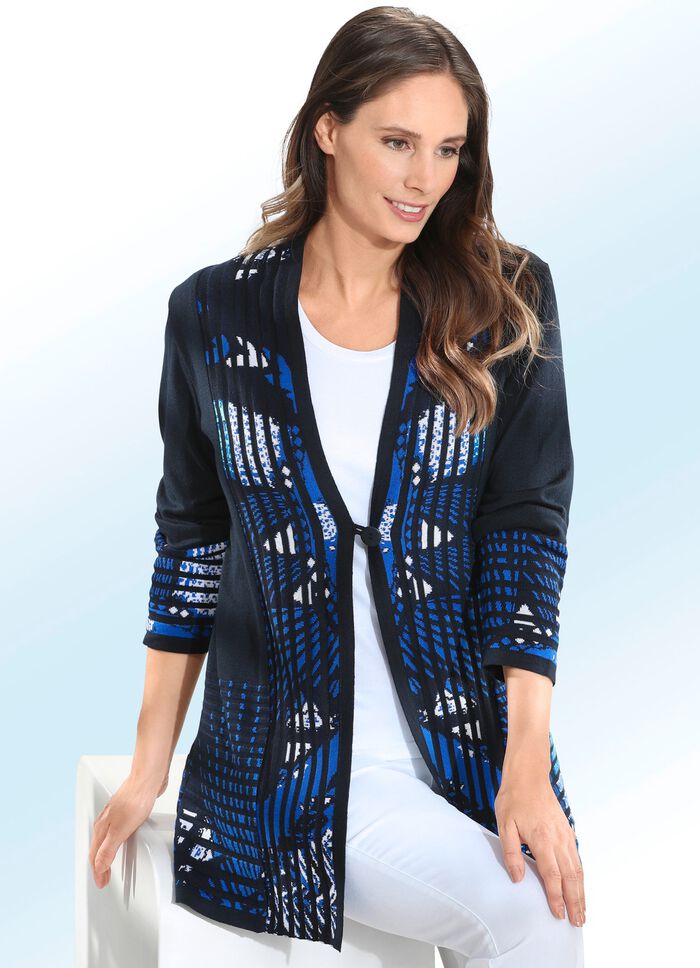 Long-Strickjacke mit Jacquard-Akzenten 