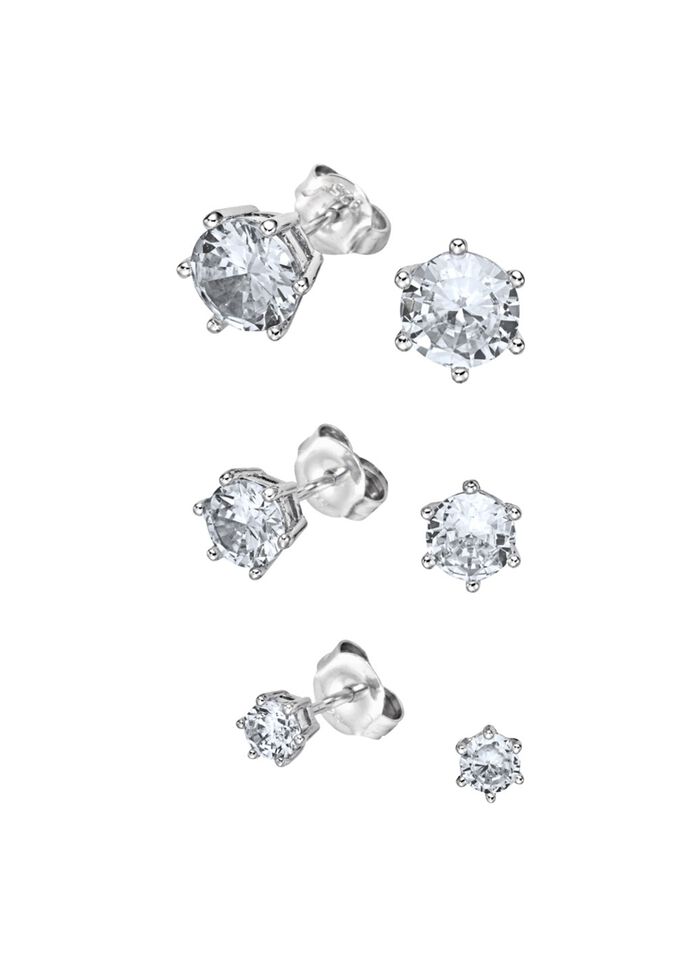 Ohrstecker-Set, 3 Paar, mit synth. Zirkonia 
