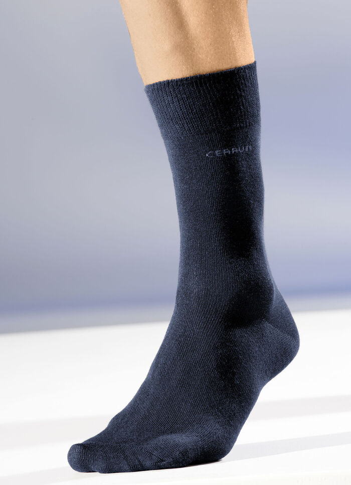 Sechserpack Socken mit gedoppeltem Komfortbund 3X ANTHRAZIT MELIERT, 3X UNI MARINE