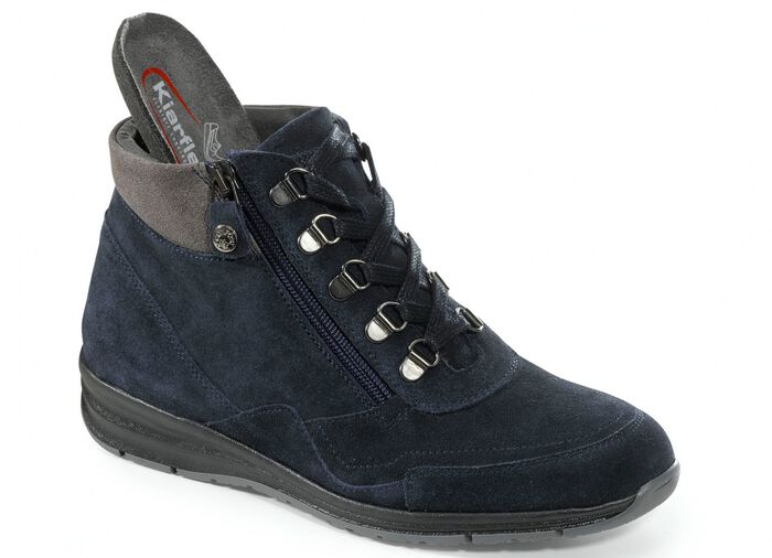 Schn&uuml;r-Bootie mit praktischem Seitenei&szlig;verschluss BLAU-GRAU