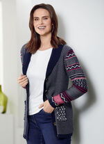 Strickjacke im Mustermix MARINE-ROT-CREME