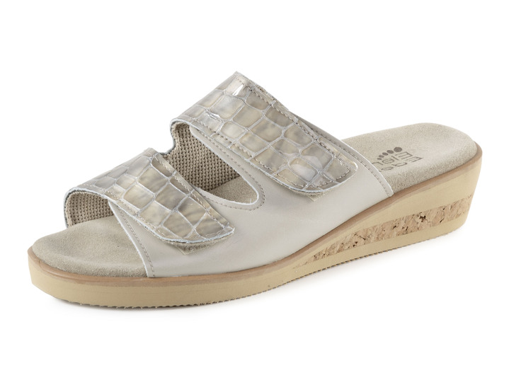 Schuhe - ELENA EDEN Pantolette aus krokogeprägtem Lack- und Nappaleder, in Größe 036 bis 042, in Farbe BEIGE Ansicht 1